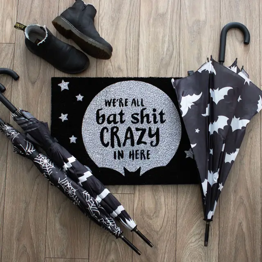 Gothic Black Bat Shit Crazy Doormat