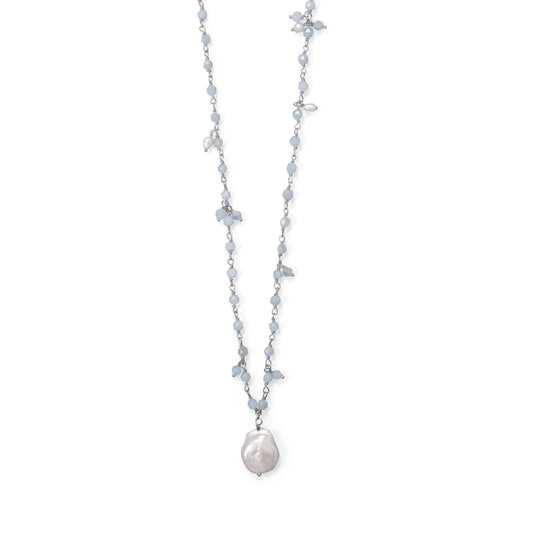 Beaded Aquamarine and Cultured Freshwater Pearl Necklace