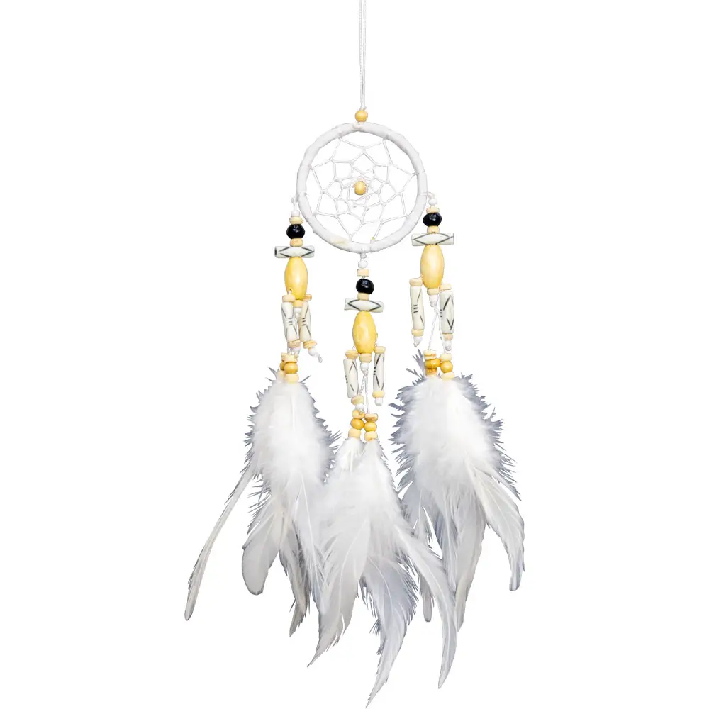 White w/ Etched & Wooden Deco Beads Mini Dream Catcher