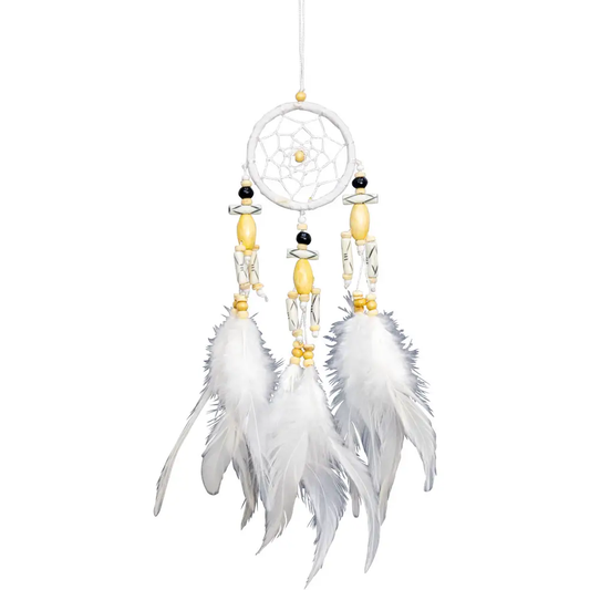 White w/ Etched & Wooden Deco Beads Mini Dream Catcher