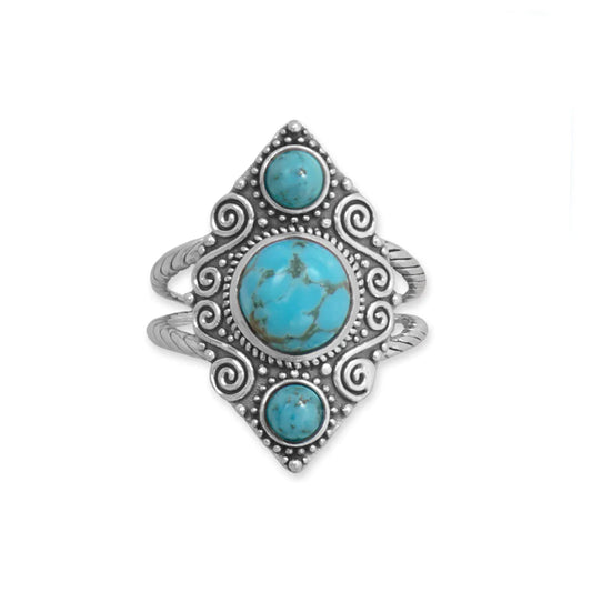 Triple Turquoise and Scroll Design Ring