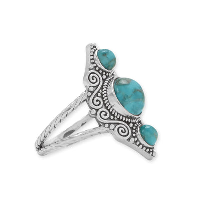 Triple Turquoise and Scroll Design Ring