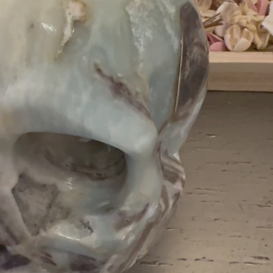 Look how GORGEOUS this Ocean Jasper Skull with druzy pocket!