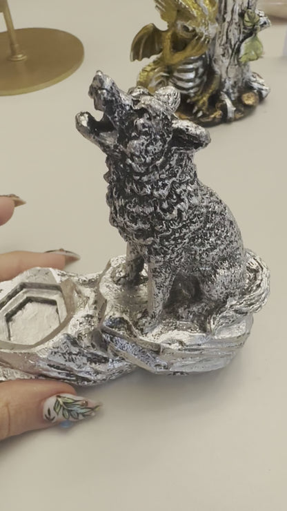 Silver wolf sphere holder