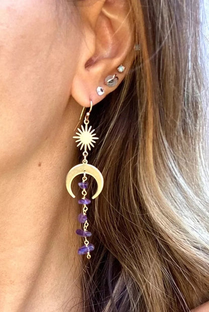 Amethyst Moon Sun Earrings