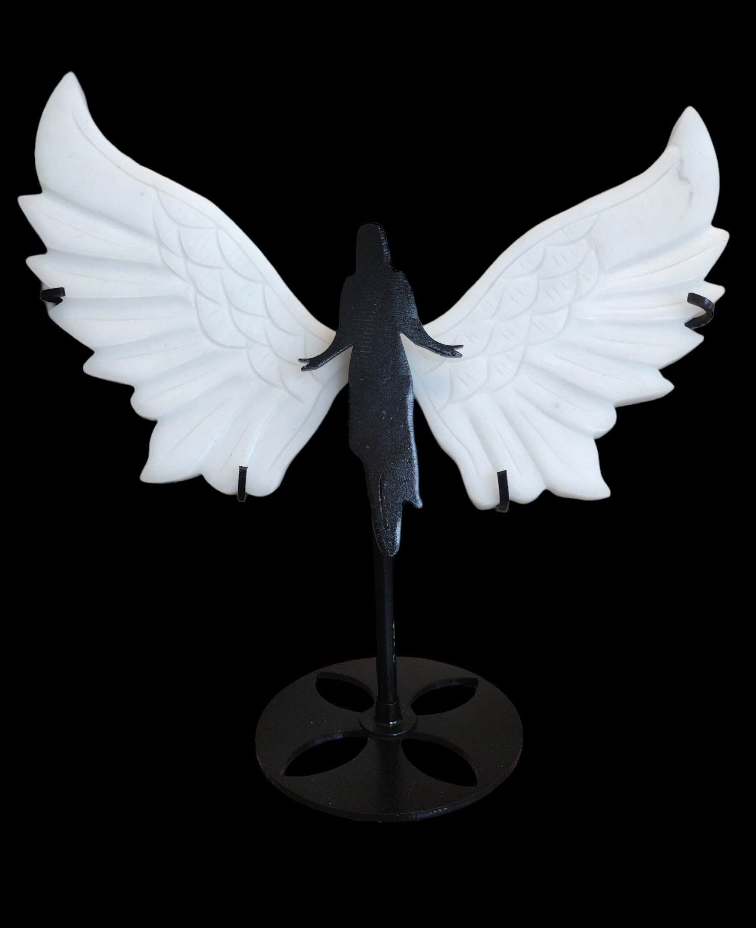 White Jade Angel Wings with Stand